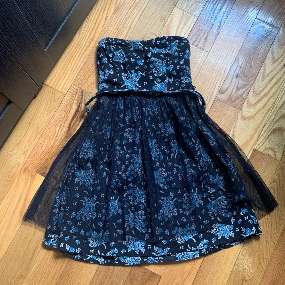 Floral Strapless Dress with Tulle